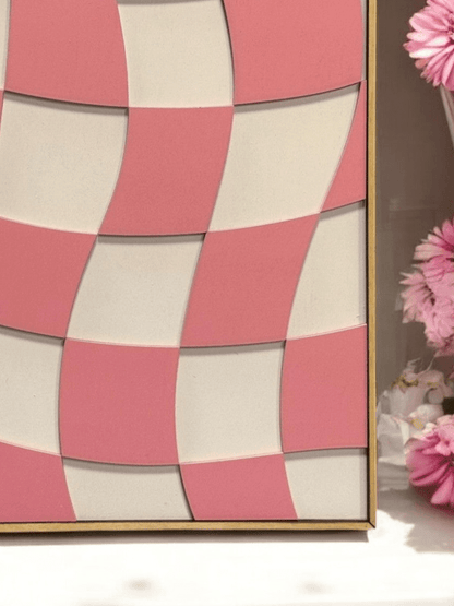 Preppy Pink Wall Art, Smiley Face & Heart Decor, Coquette Nursery Decor, Aesthetic Pink Checkered Wall Art for Girls Room - Nifty Decor & More