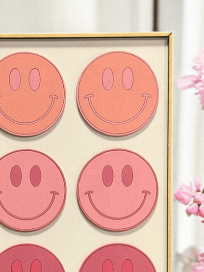 Preppy Pink Wall Art, Smiley Face & Heart Decor, Coquette Nursery Decor, Aesthetic Pink Checkered Wall Art for Girls Room - Nifty Decor & More