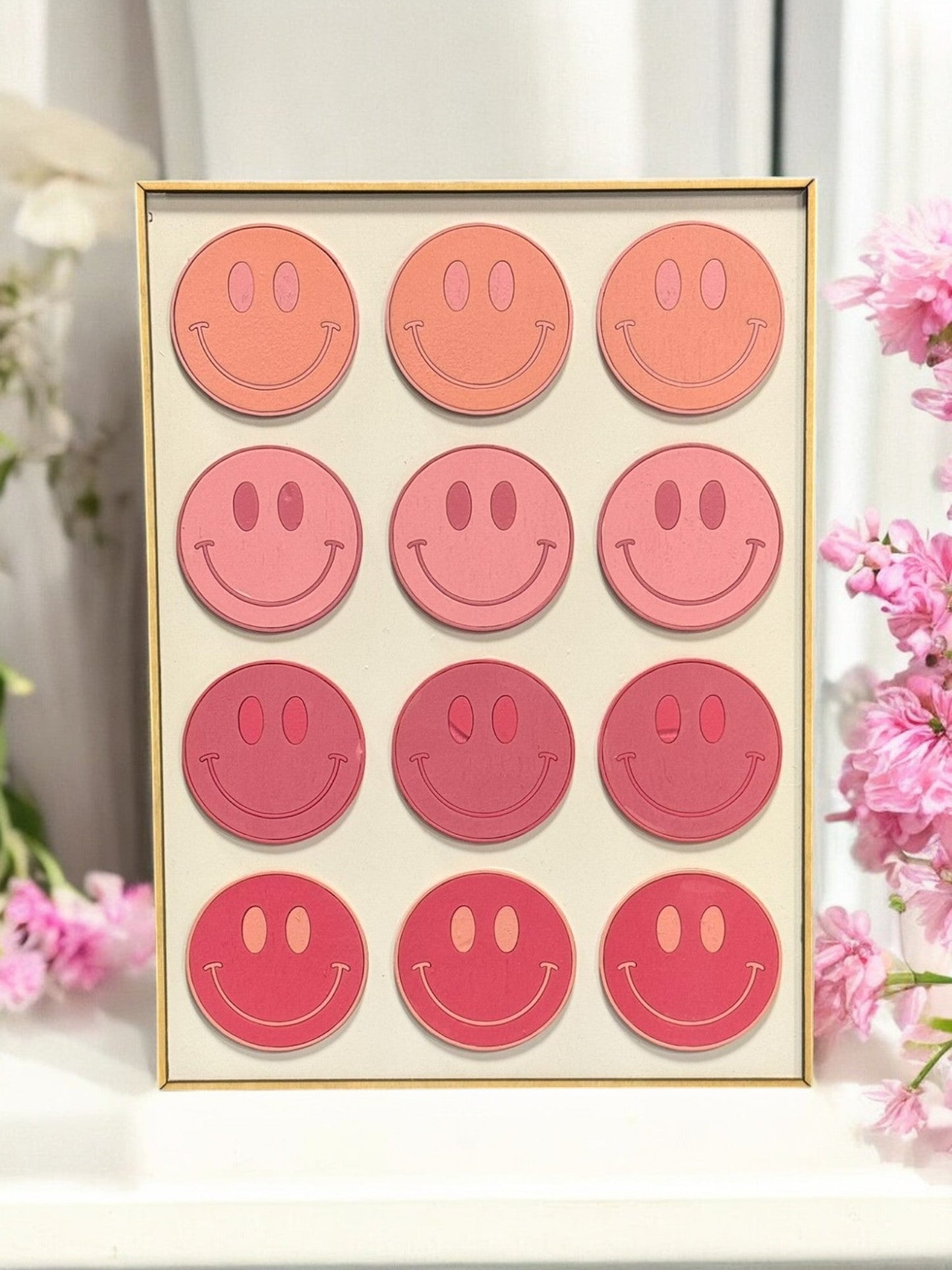 Preppy Pink Wall Art, Smiley Face & Heart Decor, Coquette Nursery Decor, Aesthetic Pink Checkered Wall Art for Girls Room - Nifty Decor & More