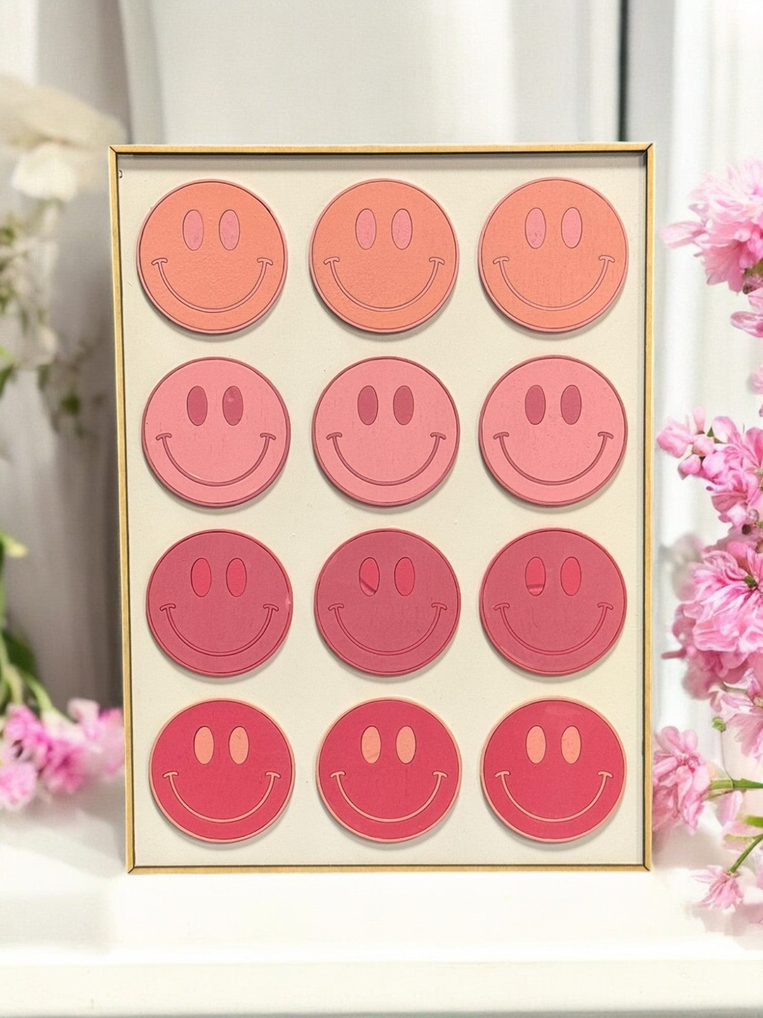 Preppy Pink Wall Art, Smiley Face & Heart Decor, Coquette Nursery Decor, Aesthetic Pink Checkered Wall Art for Girls Room - Nifty Decor & More