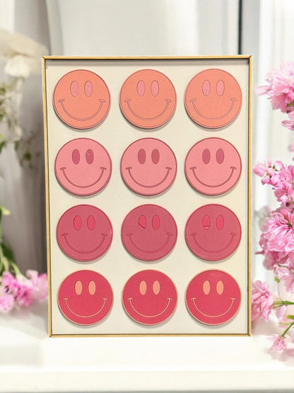 Preppy Pink Wall Art, Smiley Face & Heart Decor, Coquette Nursery Decor, Aesthetic Pink Checkered Wall Art for Girls Room - Nifty Decor & More