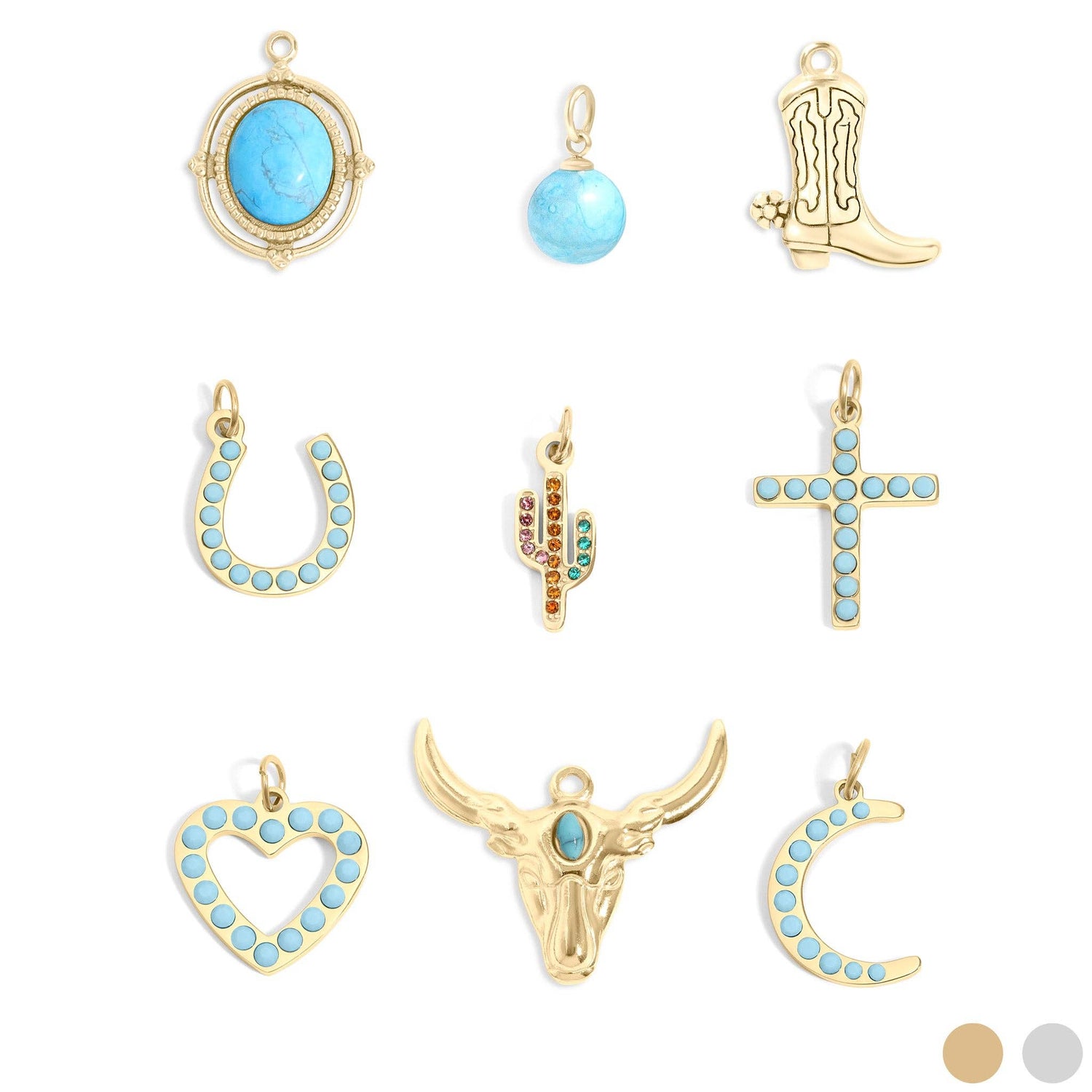 Preppy Western Charms Pendants, 18K gold PVD finish, meaningful gift for her, stylish accessory - Nifty Decor & More