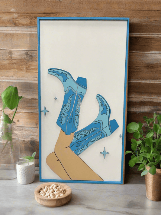 Pretty in Blue Cowgirl Boots Wall Art | Western Girly Decor & Farmhouse Style Prints - Nifty Decor & More