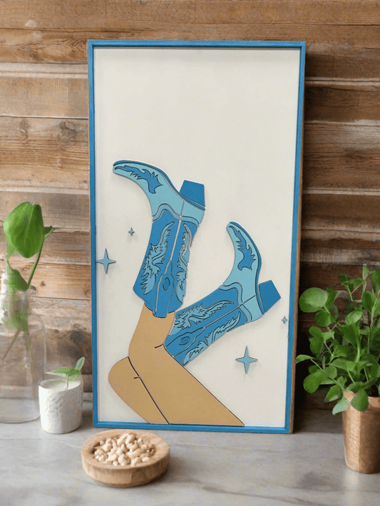 Pretty in Blue Cowgirl Boots Wall Art | Western Girly Decor & Farmhouse Style Prints Coquette Wall Art