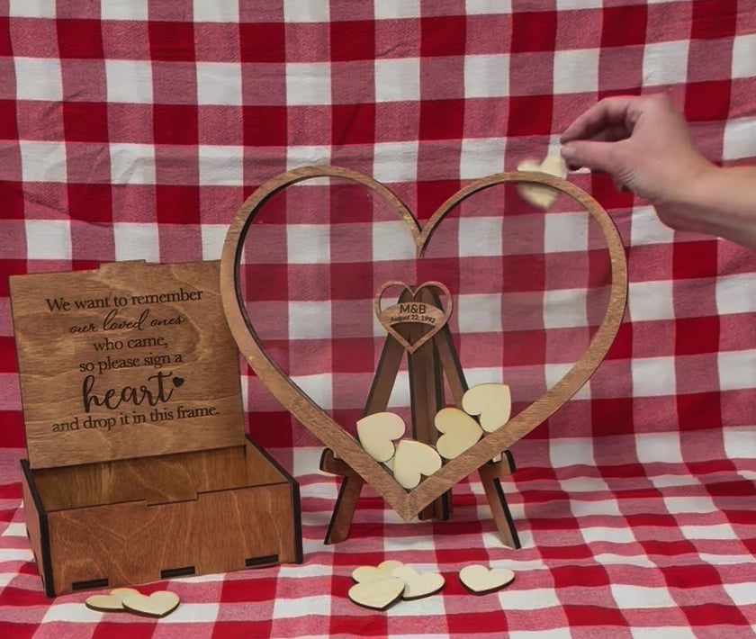Personalized Wedding Acrylic Wooden Heart Keepsake | Custom Engraved Memory Box & Heart | Unique Guestbook Alternative & Anniversary Decor Supplies