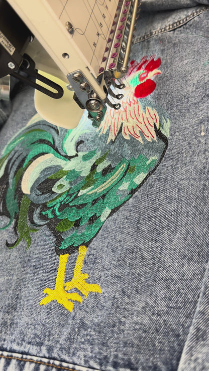 Embroidered Rooster Denim Jacket denim jacket