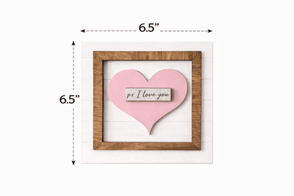 P.S. I Love You Sign, Valentine Wood Sign, Heart Wall Decor, Farmhouse Love Sign, Romantic Home Decor, Anniversary Gift, Pink Heart Sign - Nifty Decor & More