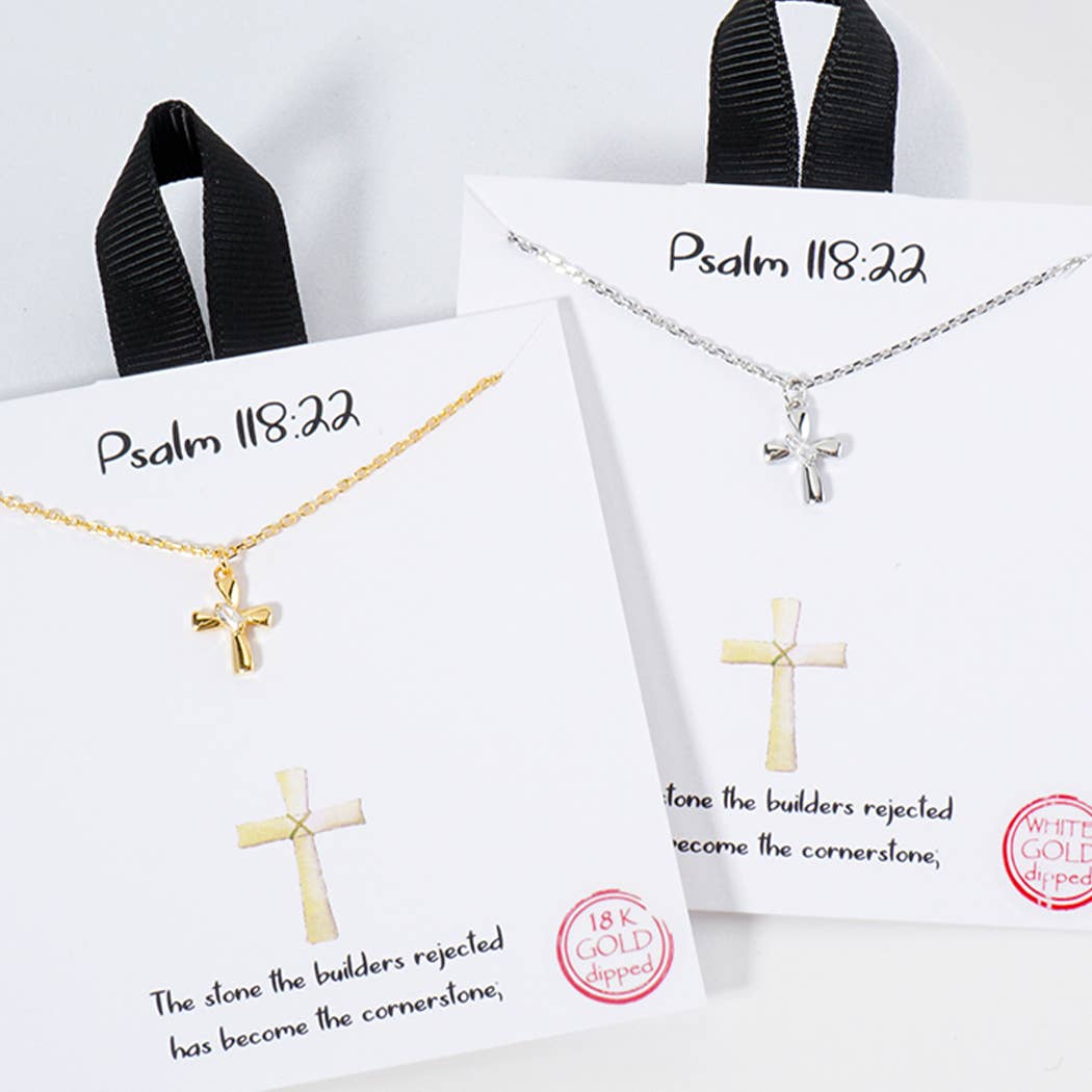 Psalm 118:22 Cross Pendant Necklace - Nifty Decor & More