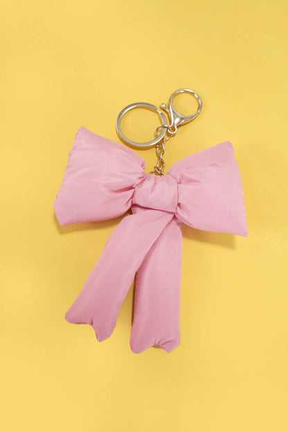 Puffy Bow Ribbon Bag Charm Keychain, Trendy Stylish Accessory for Bags, Gift for Girlfriend or BFF Keychains Pink