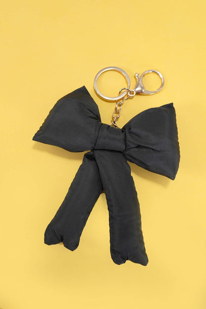 Puffy Bow Ribbon Bag Charm Keychain, Trendy Stylish Accessory for Bags, Gift for Girlfriend or BFF Keychains Black