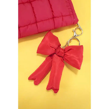 Puffy Bow Ribbon Bag Charm Keychain, Trendy Stylish Accessory for Bags, Gift for Girlfriend or BFF Keychains Red