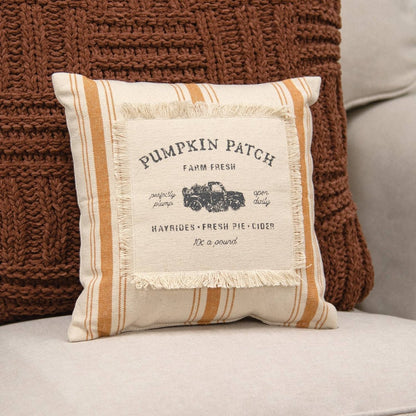 Pumpkin Patch Orange Ticking Stripe Pillow - 10" sq - Nifty Decor & More