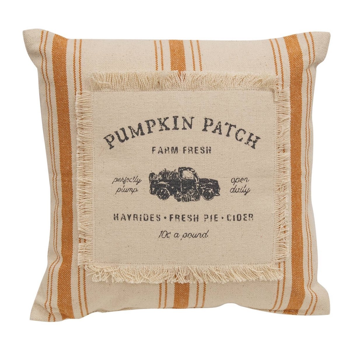 Pumpkin Patch Orange Ticking Stripe Pillow - 10" sq - Nifty Decor & More
