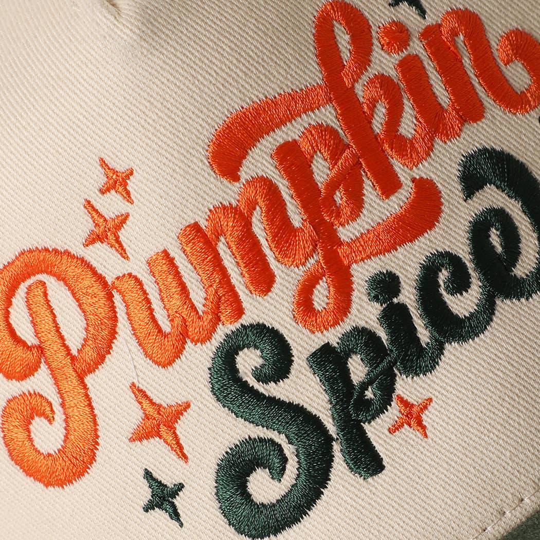 Pumpkin Spice Embroidered Two-Tone Suede Brim Trucker Hat - Nifty Decor & More