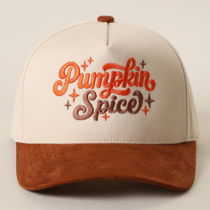 Pumpkin Spice Embroidered Two-Tone Suede Brim Trucker Hat - Nifty Decor & More