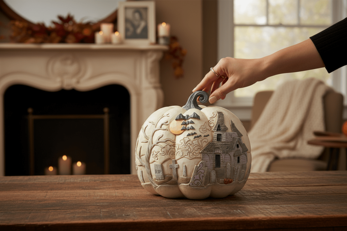 Pumpkin with Bats Flying Fig - Nifty Decor & More