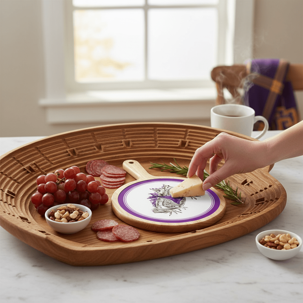 Purple Horned Frog Collegiate Bamboo & Ceramic Cheese Board - Nifty Decor & More