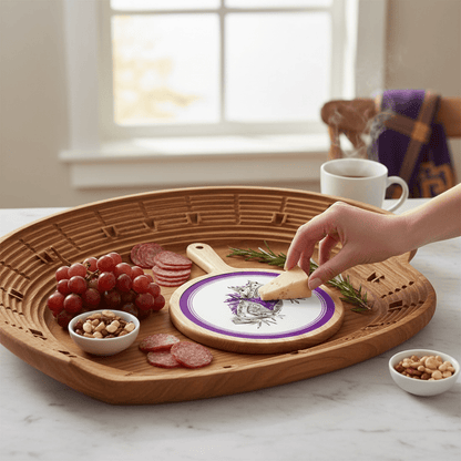 Purple Horned Frog Collegiate Bamboo & Ceramic Cheese Board - Nifty Decor & More