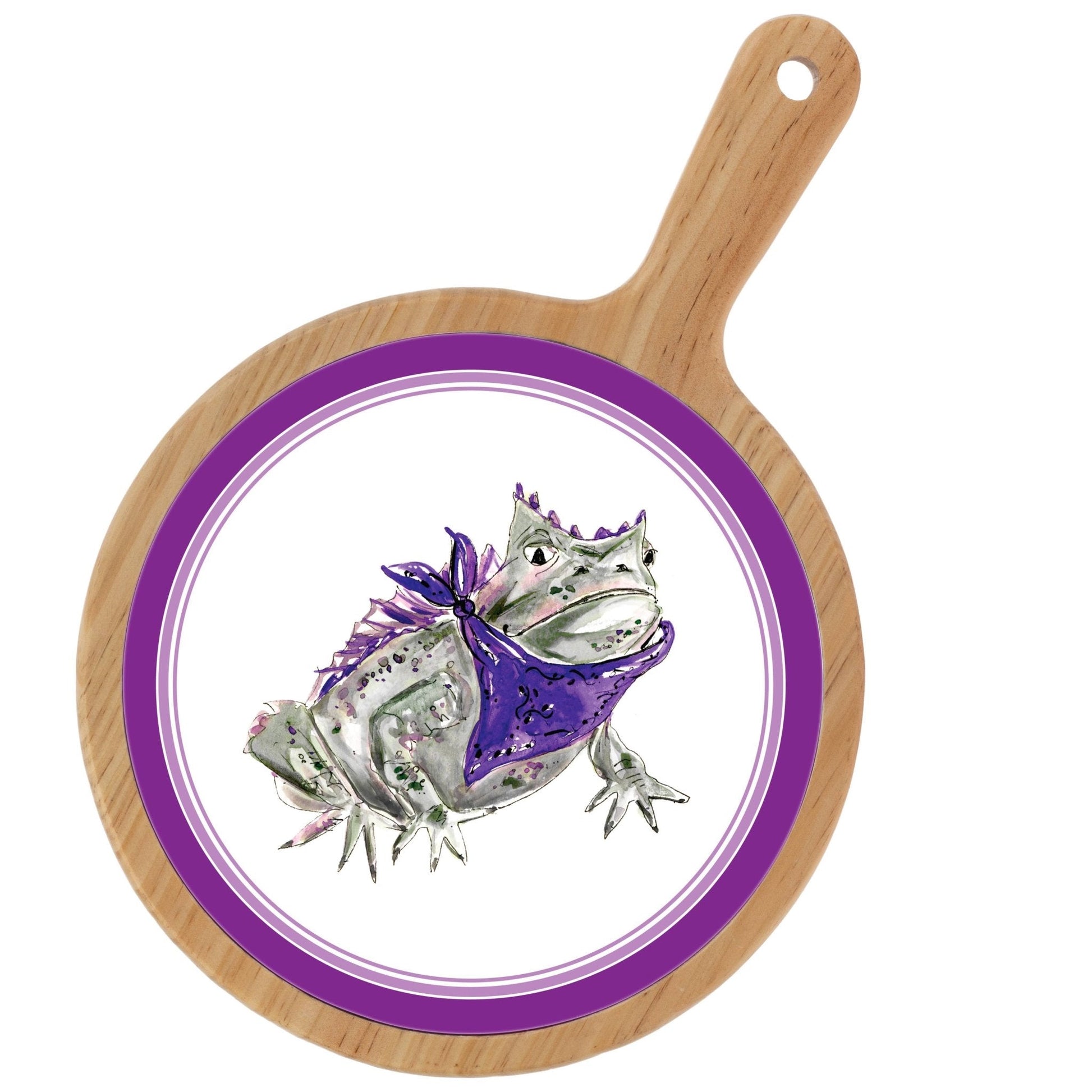 Purple Horned Frog Collegiate Bamboo & Ceramic Cheese Board - Nifty Decor & More