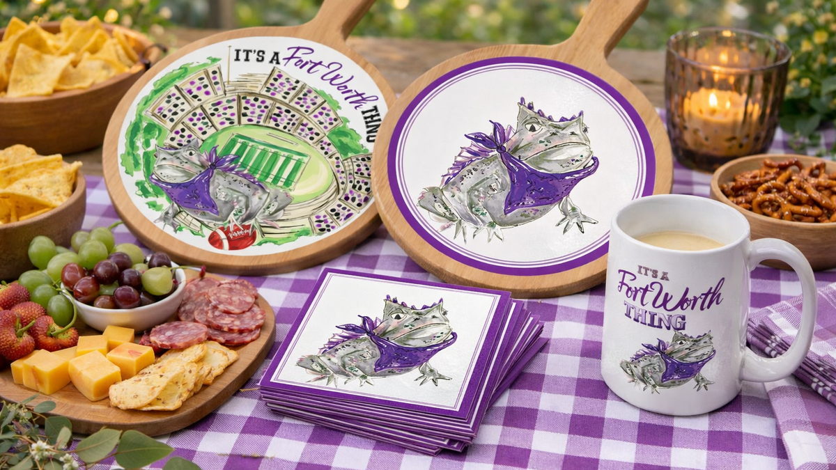 Purple Horned Frog Stadium Collegiate Cheese Board - Nifty Decor & More