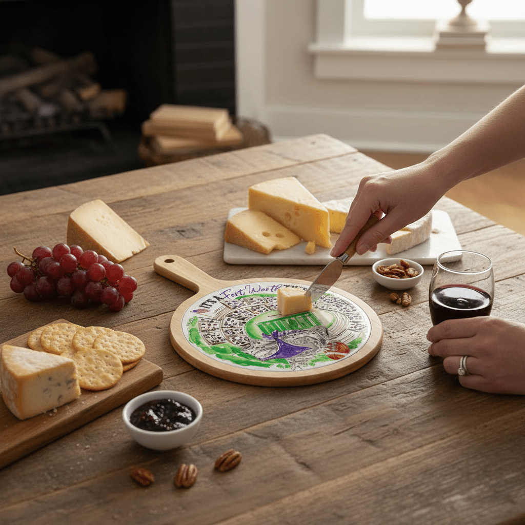 Purple Horned Frog Stadium Collegiate Cheese Board - Nifty Decor & More