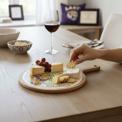 Purple Prowling Tiger Stadium Bamboo & Ceramic Cheese Board - Nifty Decor & More