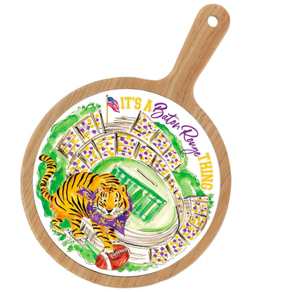 Purple Prowling Tiger Stadium Bamboo & Ceramic Cheese Board - Nifty Decor & More