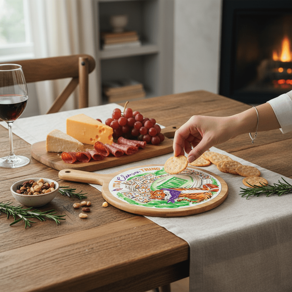 Purple Sitting Tiger Stadium Collegiate Cheese Board - Nifty Decor & More
