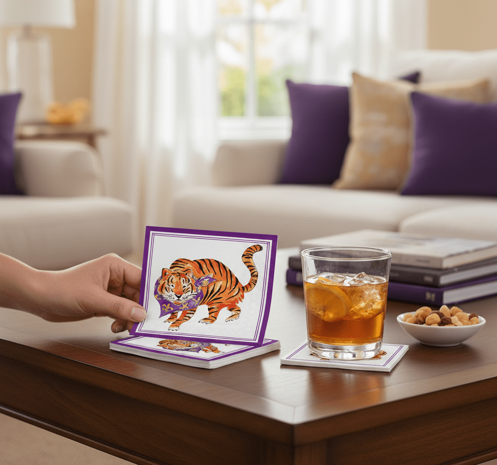 Purple Tiger Hometown Pride Cocktail Napkins (20 Ct) - Nifty Decor & More