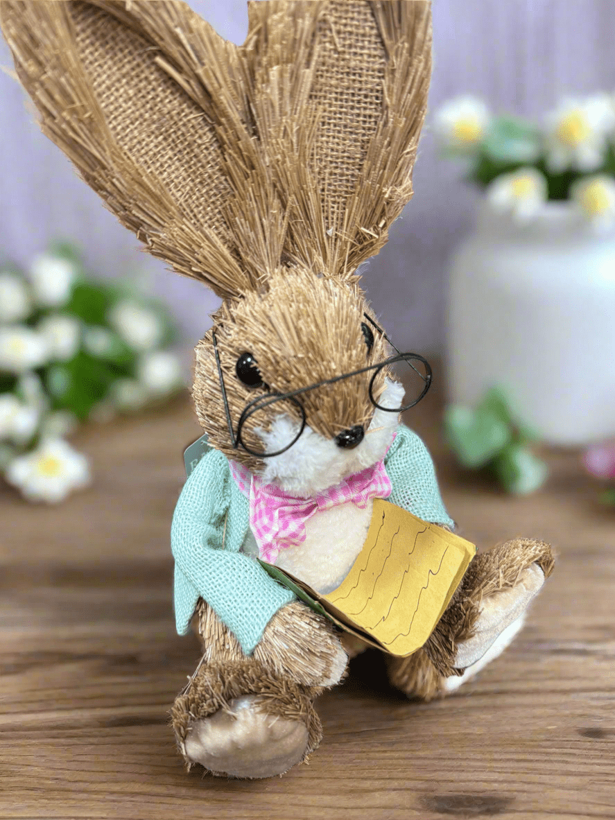 RAZ - 11.75" Reading Bunny Spring Decor, Cute Bunny Home Decor, Easter Decorations, Whimsical Table Centerpiece & Gift