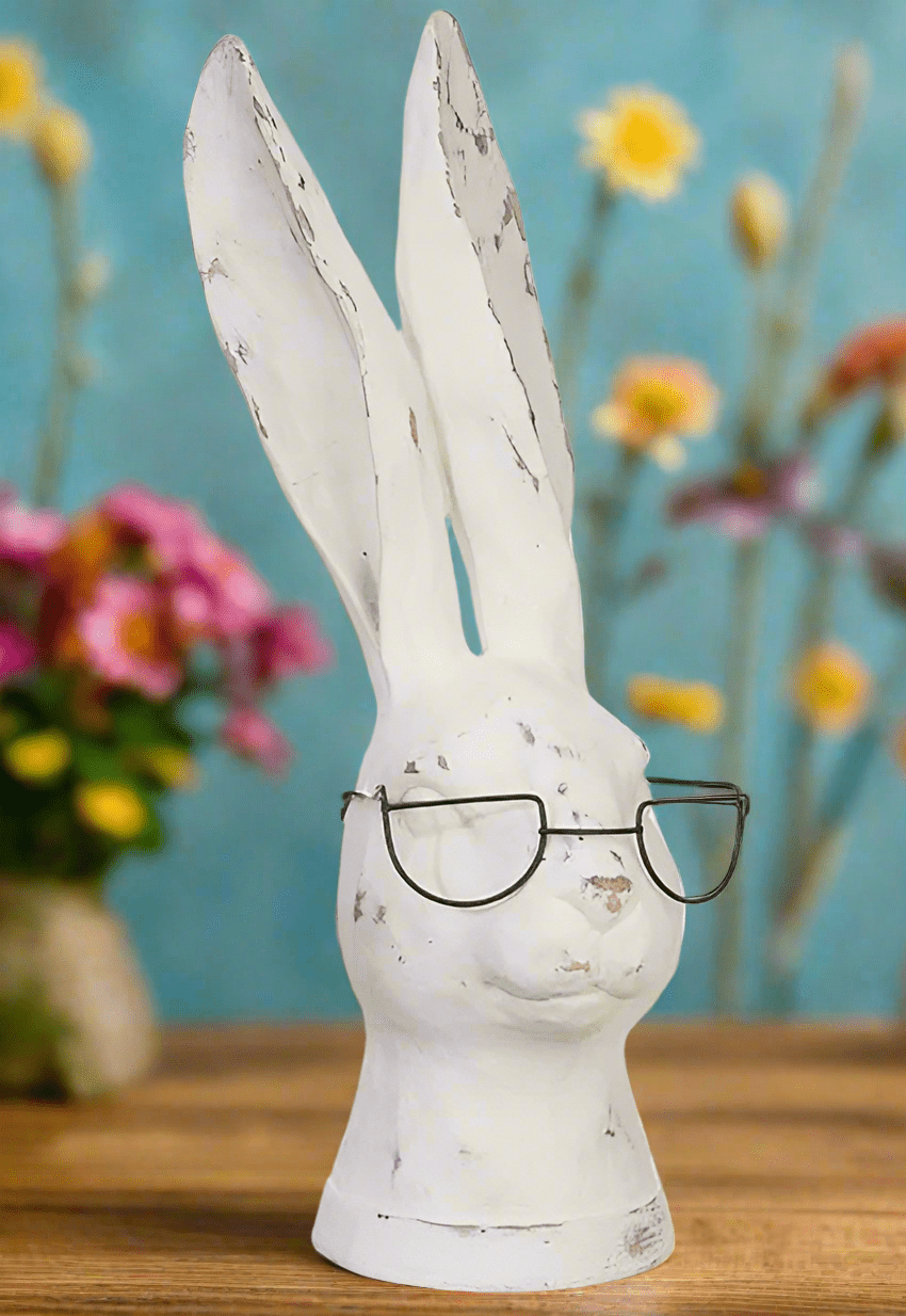 RAZ 13.75" Rabbit with Glasses | Resin Bunny Figurine | Cute Home Decor & Unique Gift Idea for Rabbit Lovers animal figurine