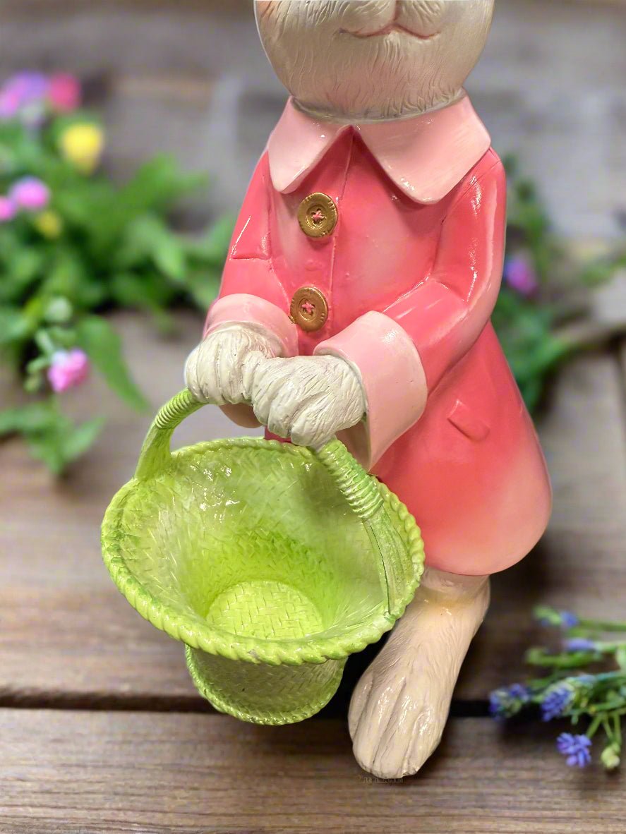 RAZ - 15.5" Bunny Figurine in Pink Jacket, Cute Easter Decoration & Gift, Resin Bunny for Home Decor