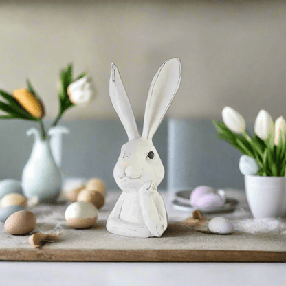 15.5" Thinking Rabbit Bust | Resin Home Decor | Unique Rabbit Sculpture for Easter & Year-Round Decor Shelf Sitter Straight Ear