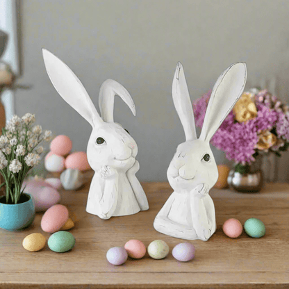 15.5" Thinking Rabbit Bust | Resin Home Decor | Unique Rabbit Sculpture for Easter & Year-Round Decor Shelf Sitter
