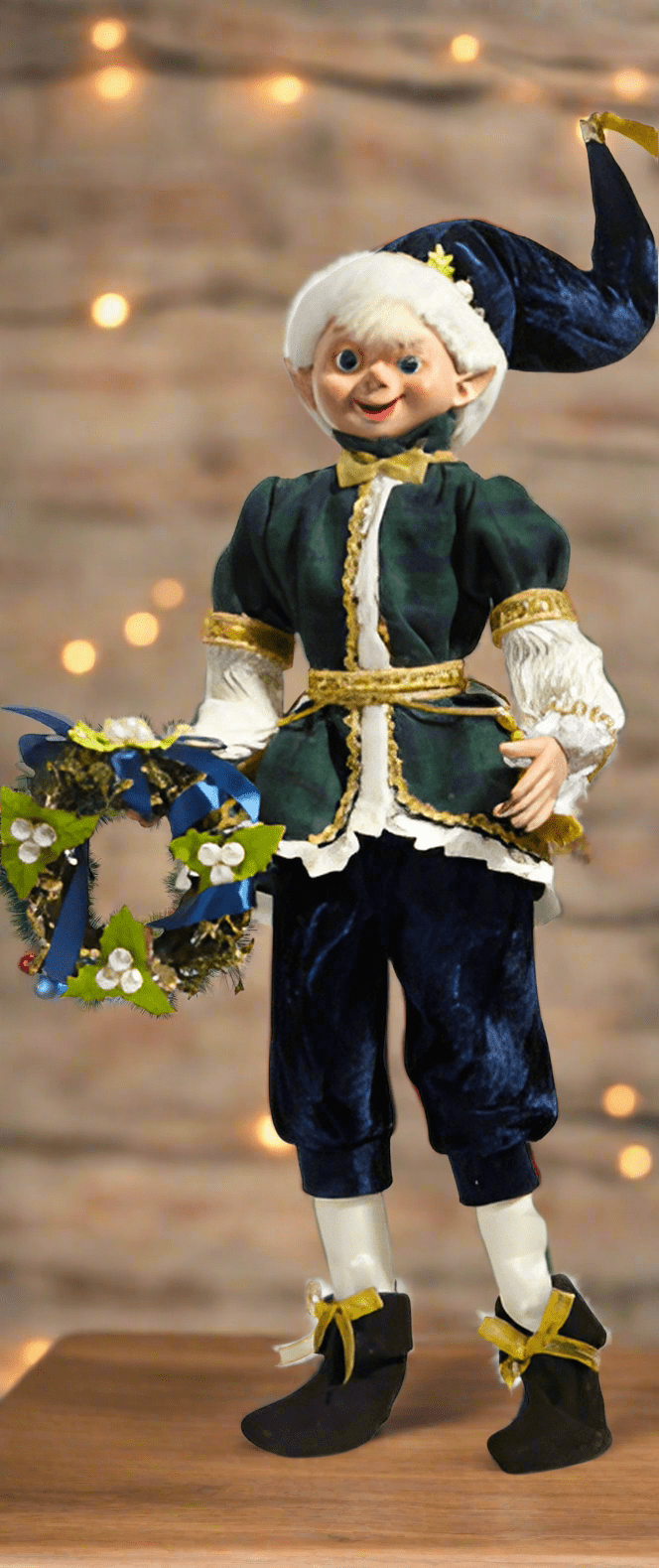 RAZ - 16" Black Watch Elf, Posable Christmas Decor for Winter, Holiday Decoration, Festive Home Accent Wreath