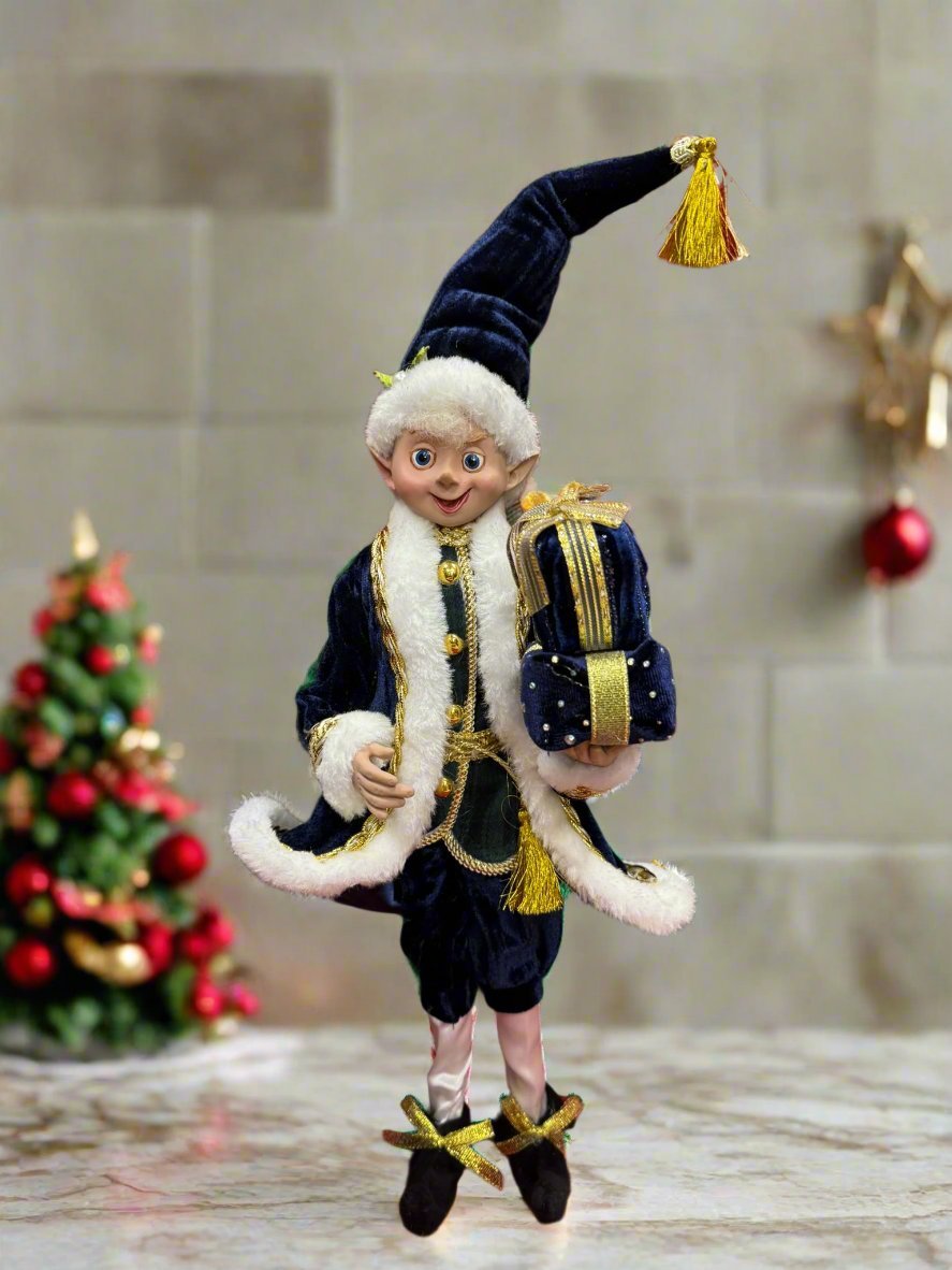 RAZ - 16" Black Watch Elf, Posable Christmas Decor for Winter, Holiday Decoration, Festive Home Accent