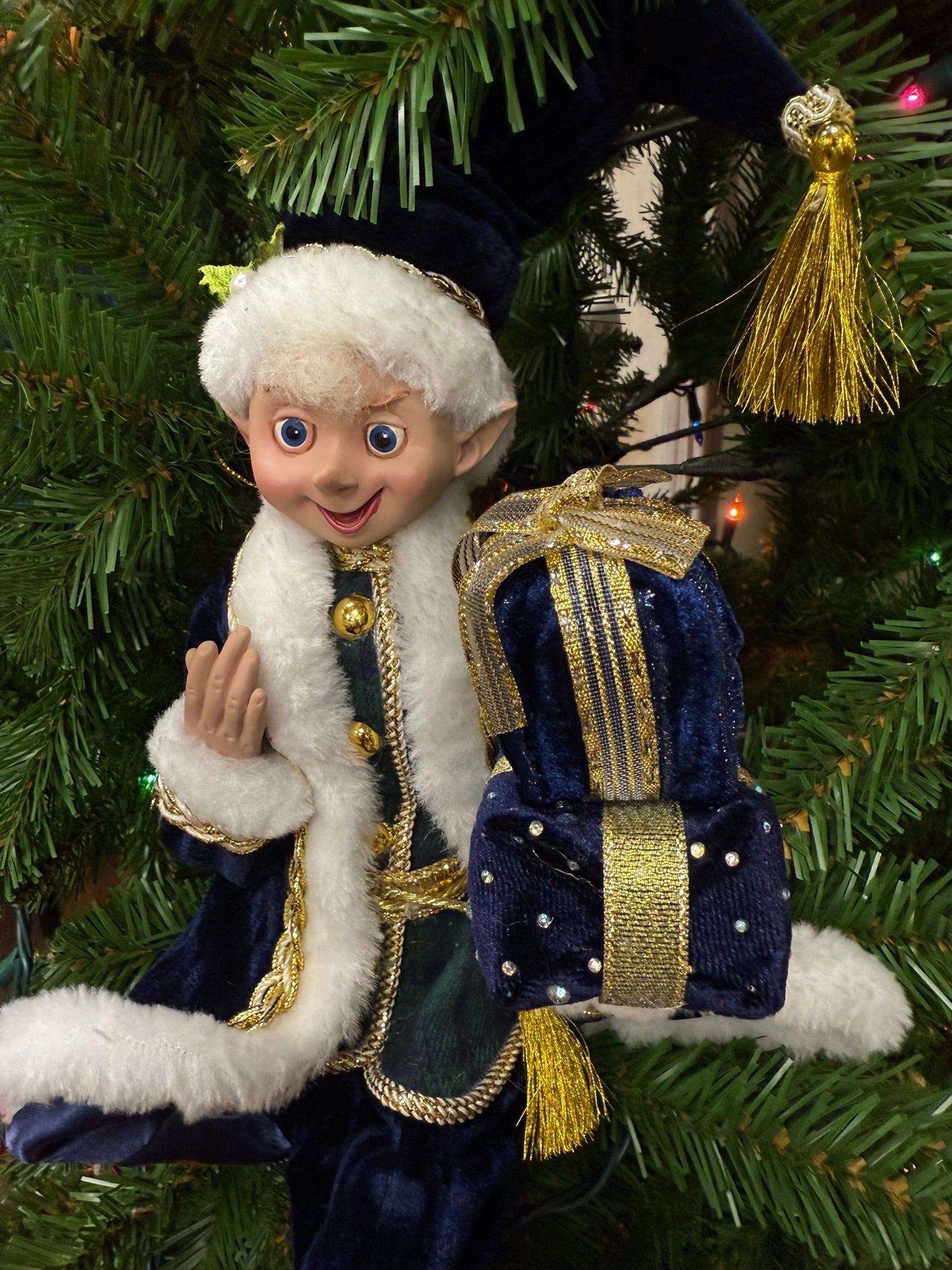 RAZ - 16" Black Watch Elf, Posable Christmas Decor for Winter, Holiday Decoration, Festive Home Accent