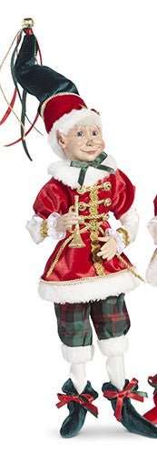 RAZ - 16" Christmas Music Elf, Posable Holiday Decor, Festive Elf with Plaid, Whimsical Christmas Decoration Trumpet