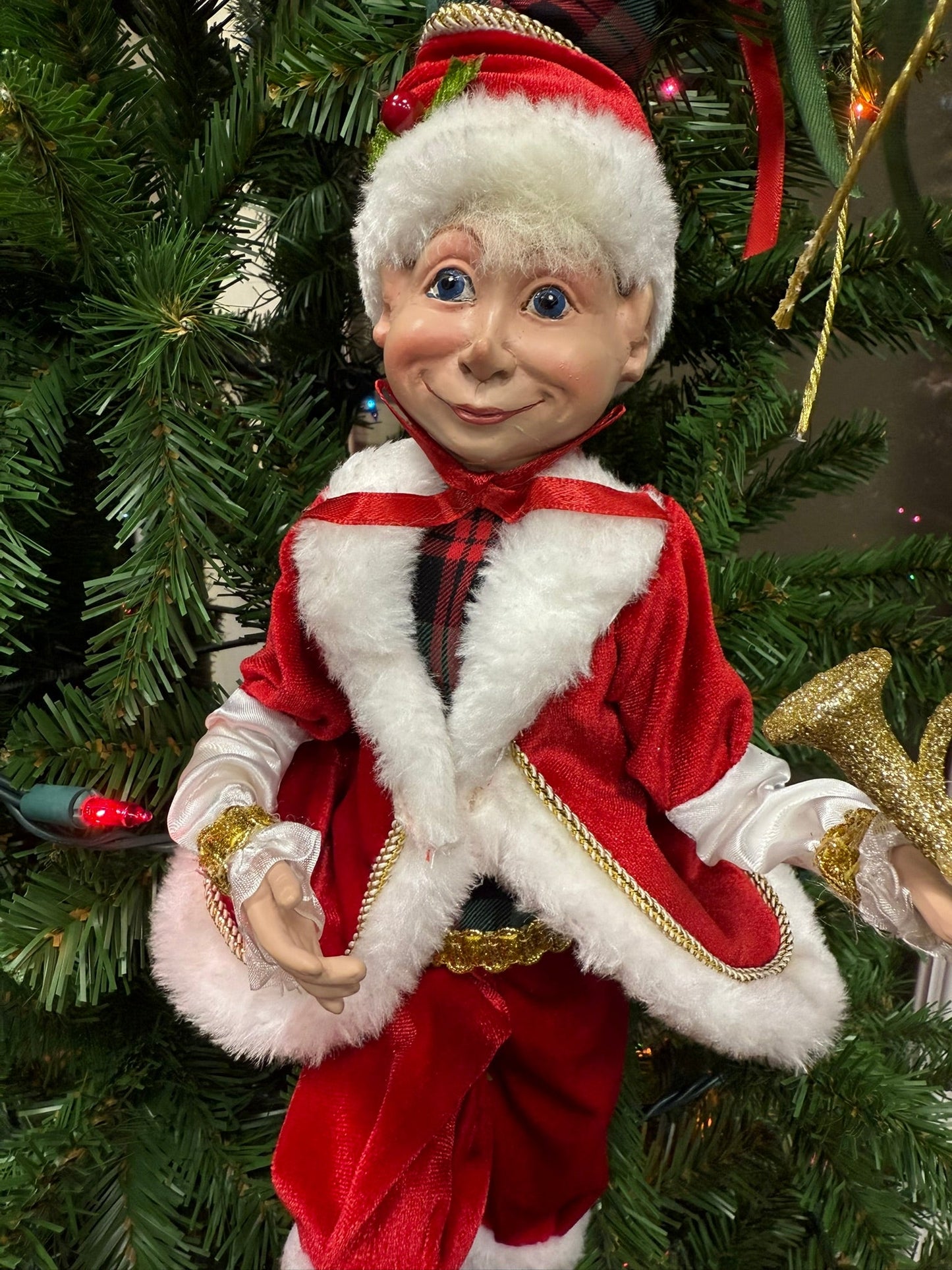 RAZ - 16" Christmas Music Elf, Posable Holiday Decor, Festive Elf with Plaid, Whimsical Christmas Decoration