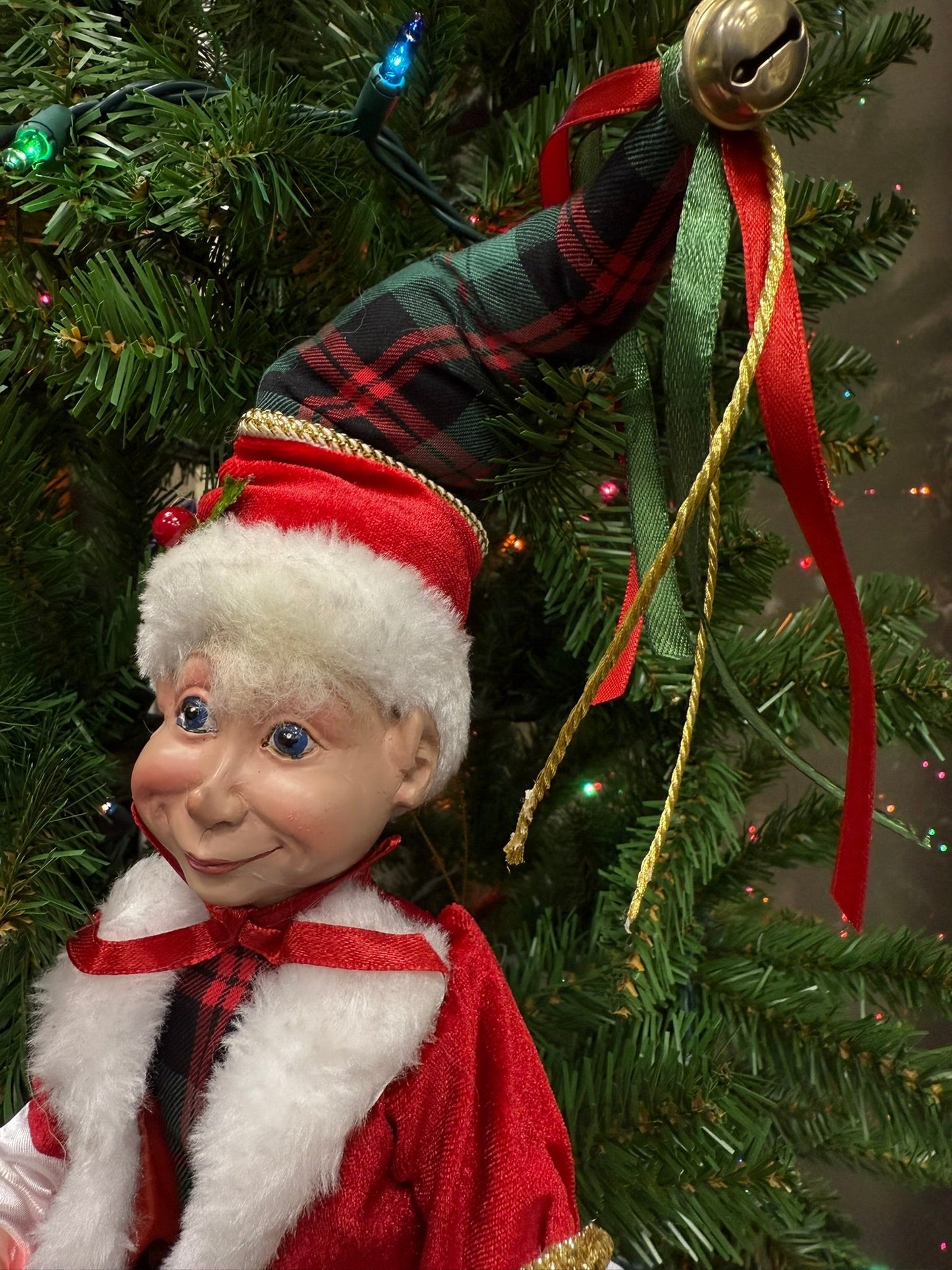RAZ - 16" Christmas Music Elf, Posable Holiday Decor, Festive Elf with Plaid, Whimsical Christmas Decoration