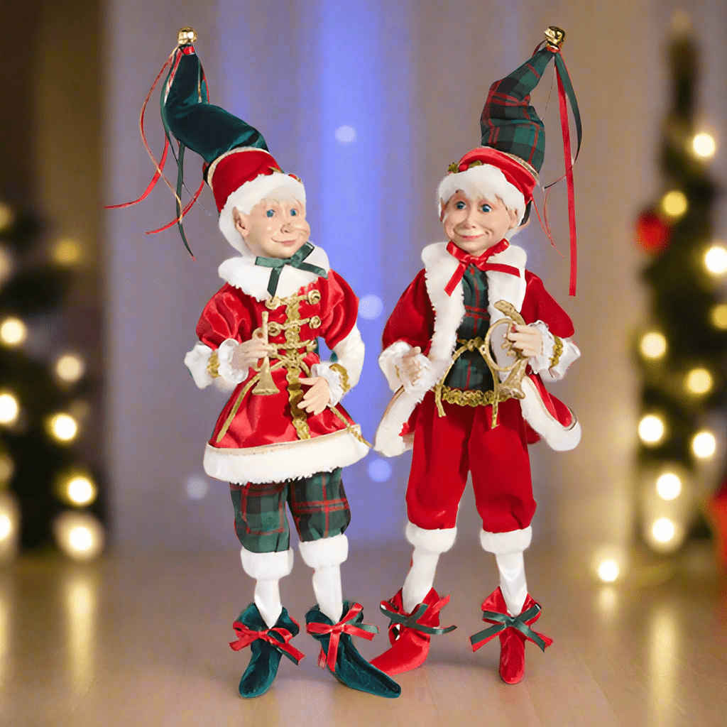 RAZ - 16" Christmas Music Elf, Posable Holiday Decor, Festive Elf with Plaid, Whimsical Christmas Decoration - Nifty Decor & More
