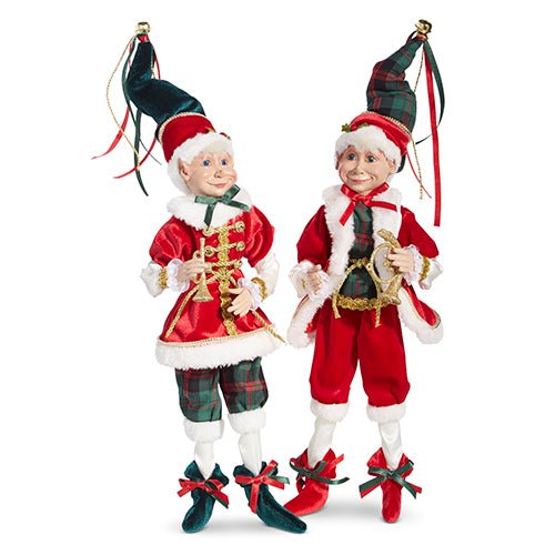 RAZ - 16" Christmas Music Elf, Posable Holiday Decor, Festive Elf with Plaid, Whimsical Christmas Decoration