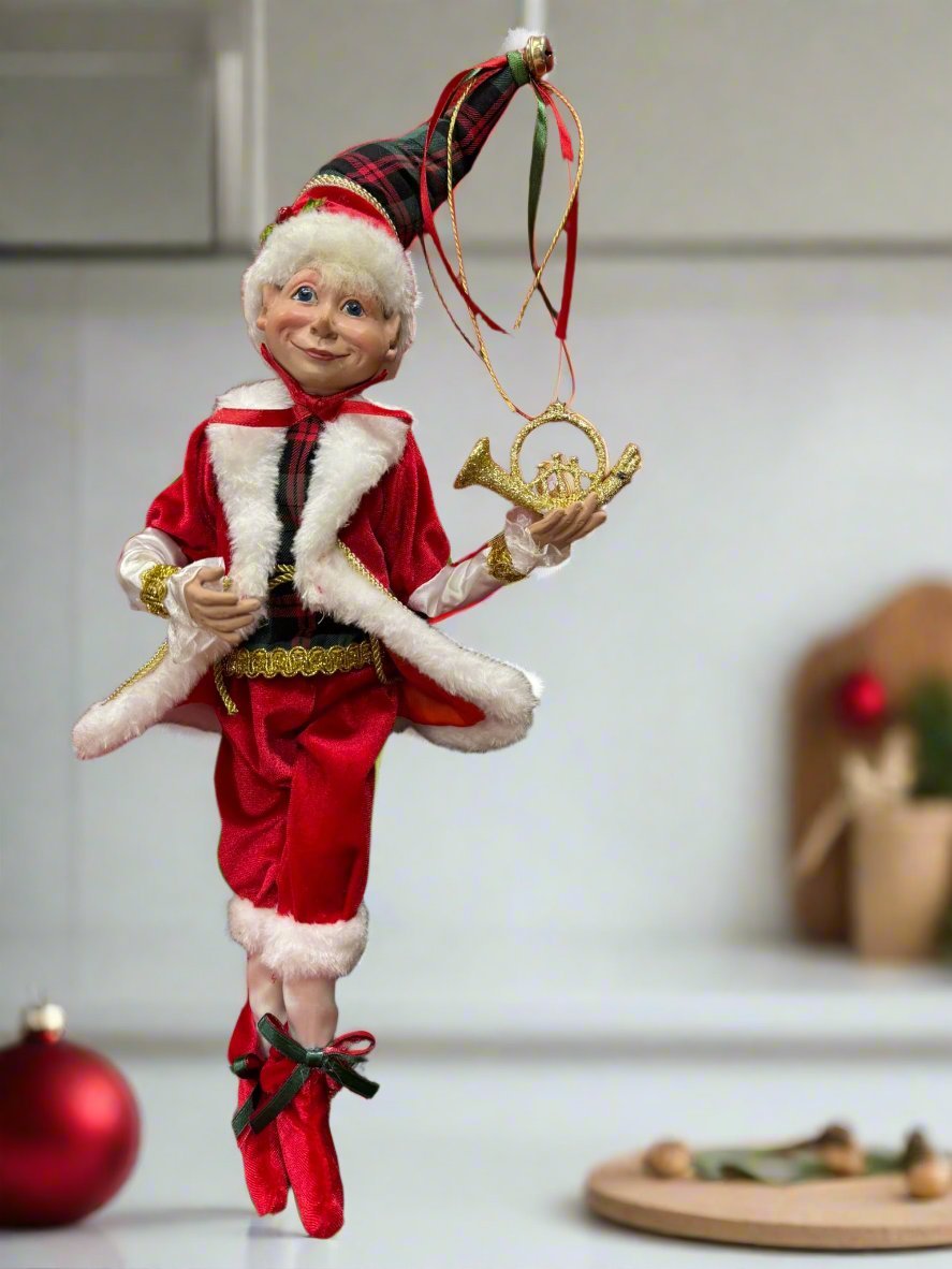 RAZ - 16" Christmas Music Elf, Posable Holiday Decor, Festive Elf with Plaid, Whimsical Christmas Decoration