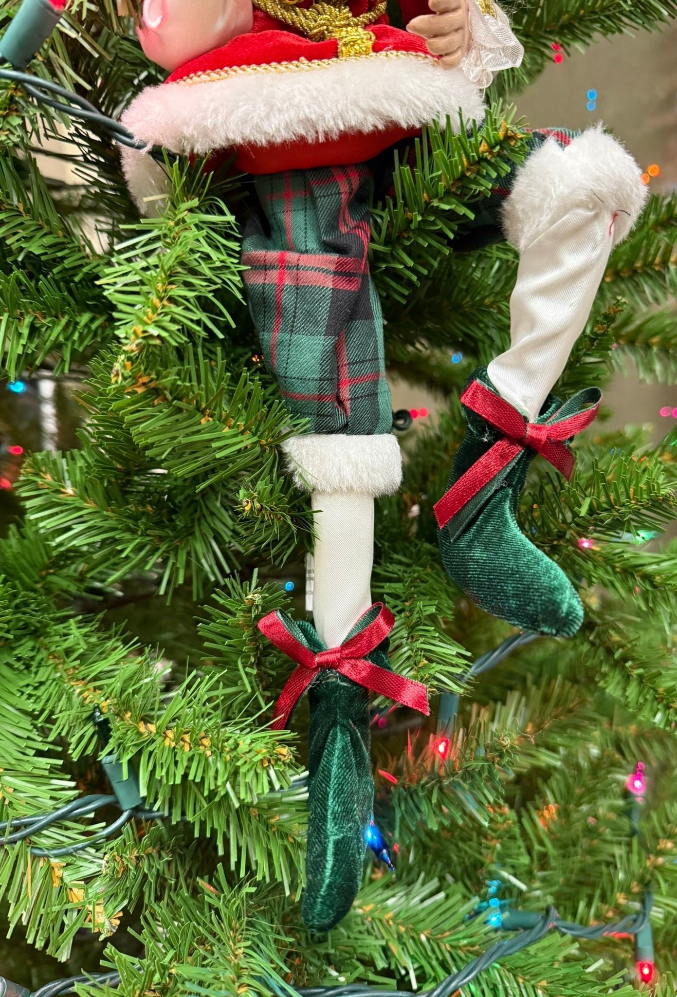 RAZ - 16" Christmas Music Elf, Posable Holiday Decor, Festive Elf with Plaid, Whimsical Christmas Decoration