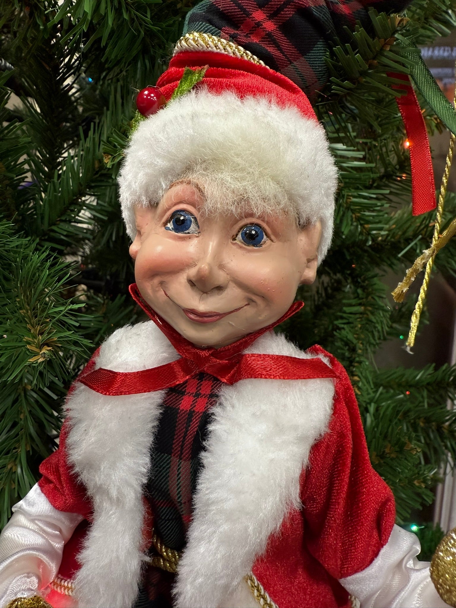 RAZ - 16" Christmas Music Elf, Posable Holiday Decor, Festive Elf with Plaid, Whimsical Christmas Decoration