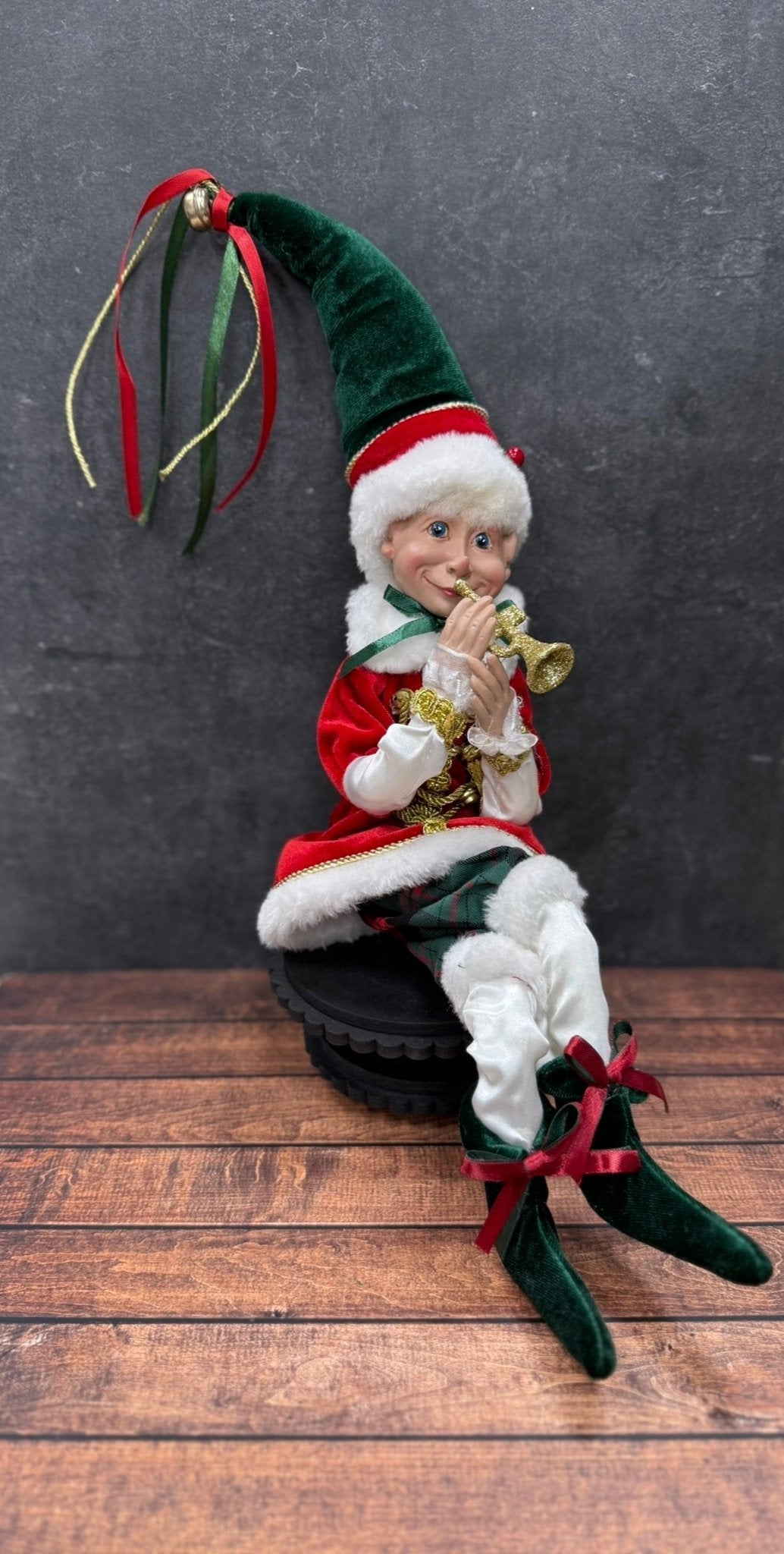 RAZ - 16" Christmas Music Elf, Posable Holiday Decor, Festive Elf with Plaid, Whimsical Christmas Decoration