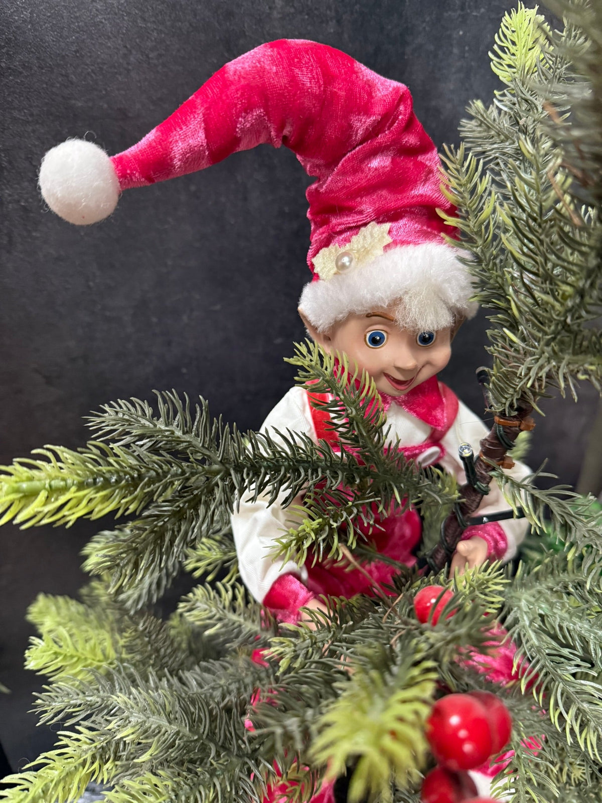RAZ - 16" Pink Velvet Overall Elf - Nifty Decor & More