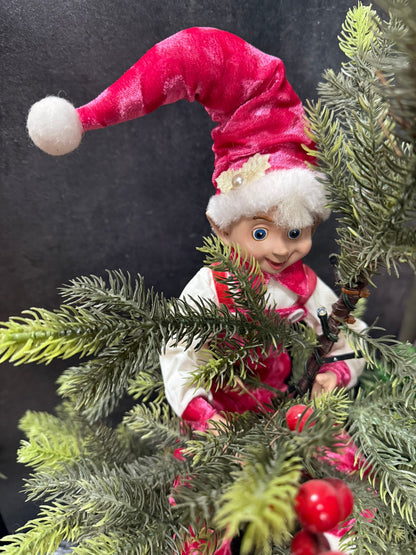 RAZ - 16" Pink Velvet Overall Elf - Nifty Decor & More