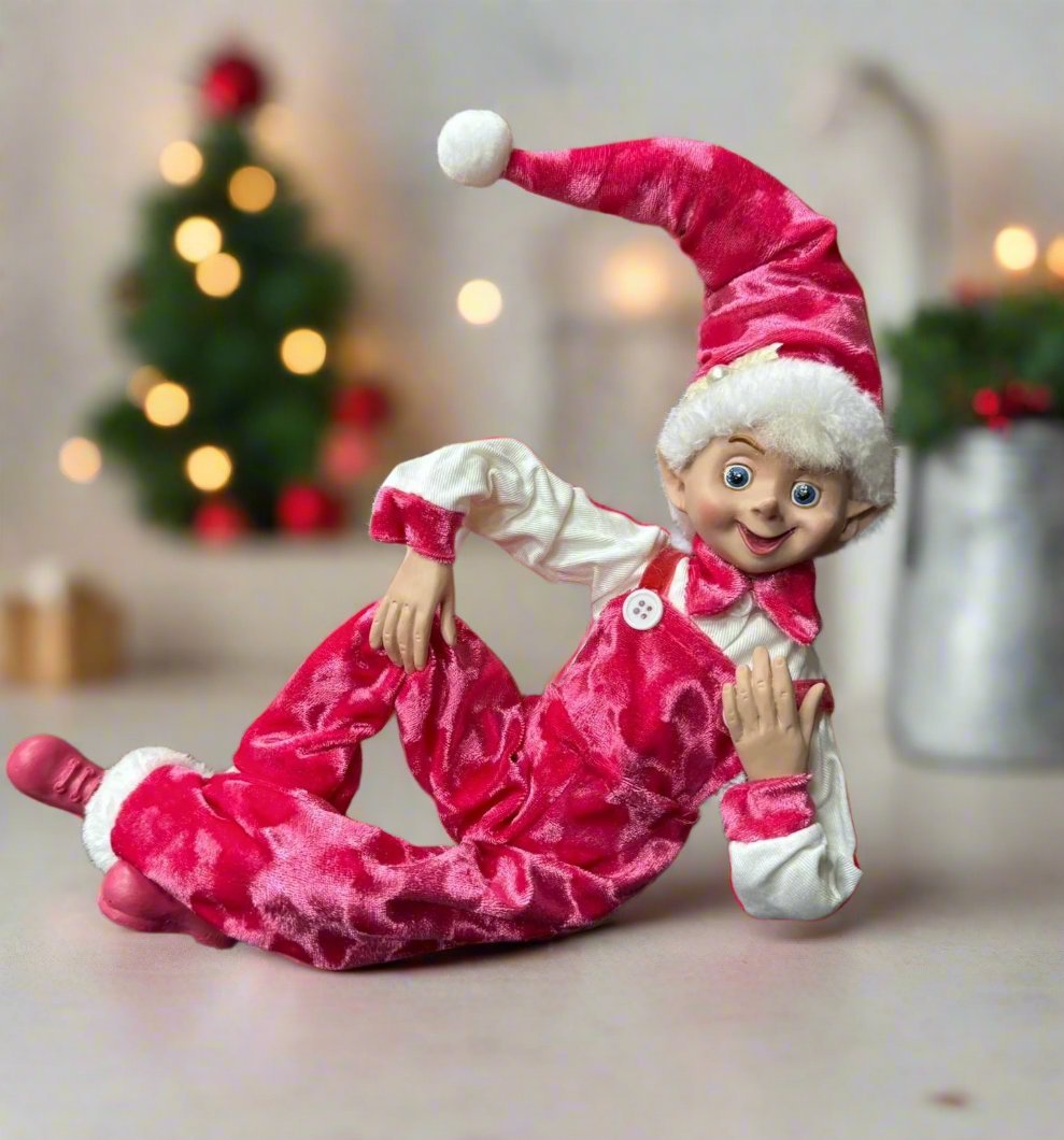 RAZ - 16" Pink Velvet Overall Elf - Nifty Decor & More