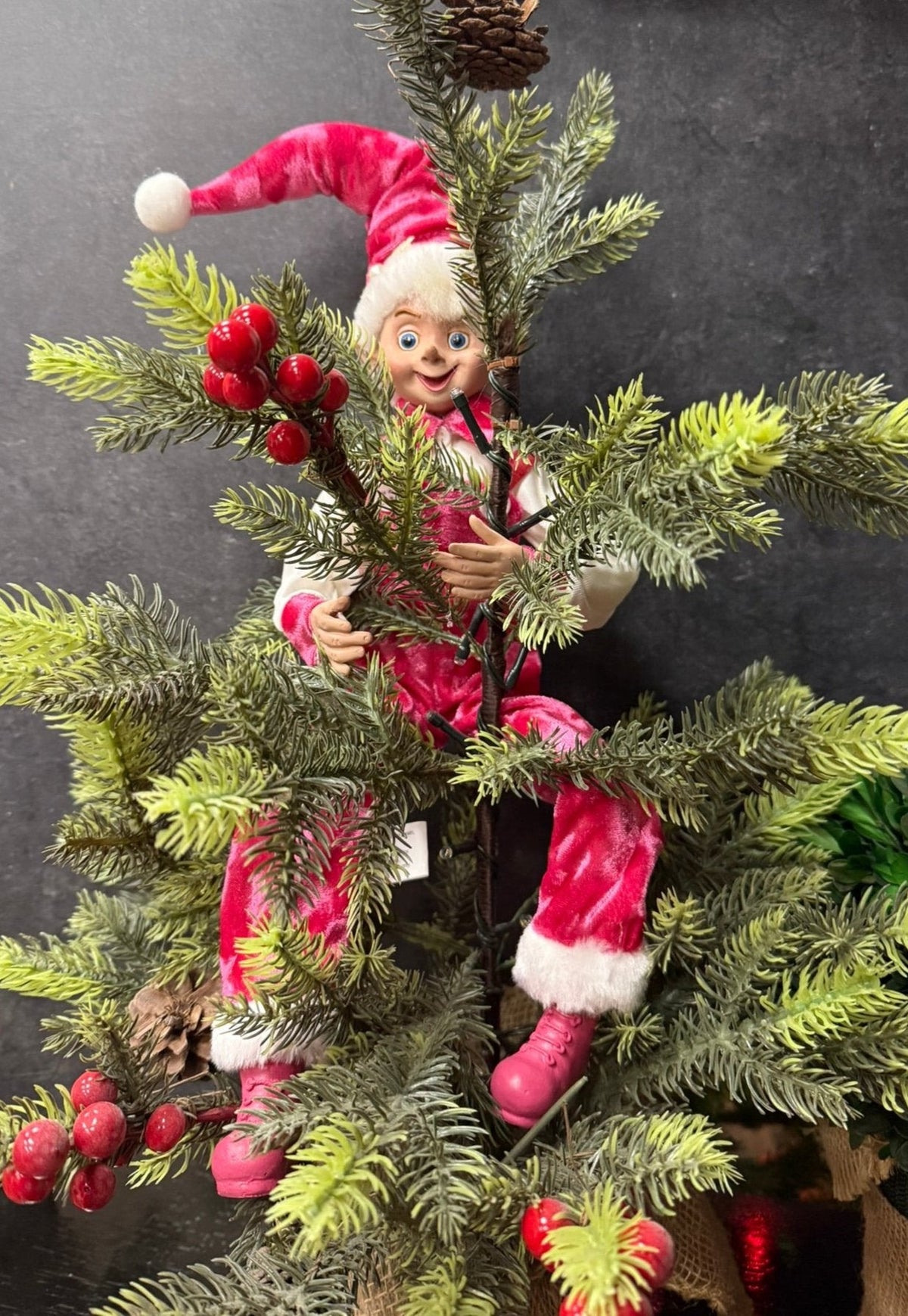 RAZ - 16" Pink Velvet Overall Elf - Nifty Decor & More